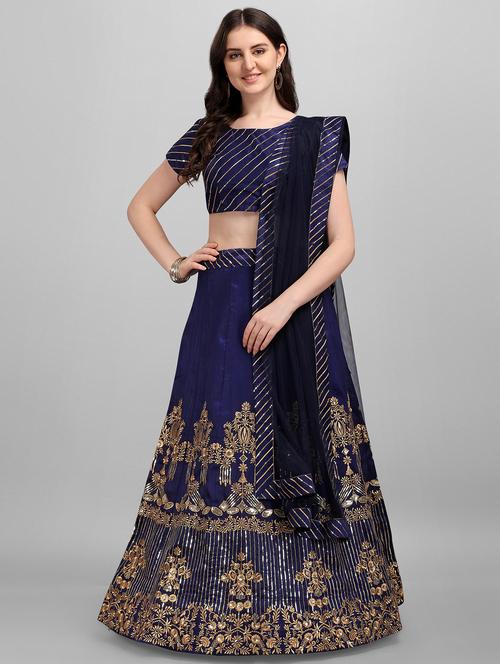blue embroidered flared lehenga - 18294809 - Very Small Image - 1