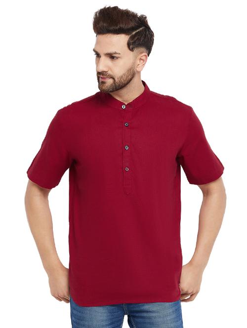 maroon solid short kurta - 18294812 - Very Small Image - 1