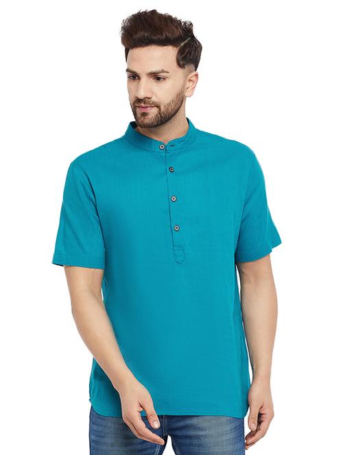 turquoise solid short kurta - 18294814 - Very Small Image - 1