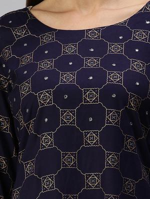 navy cotton blend kurta palazzo set - 18294896 - Standard Image - 4