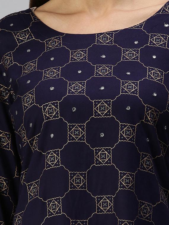 navy cotton blend kurta palazzo set - 18294896 - Zoom Image - 4