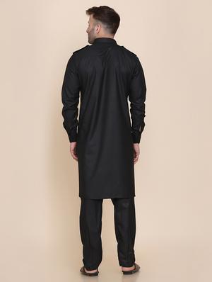 black solid pathani ethnic wear set - 18297771 - Standard Image - 3