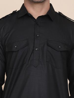black solid pathani ethnic wear set - 18297771 - Standard Image - 6