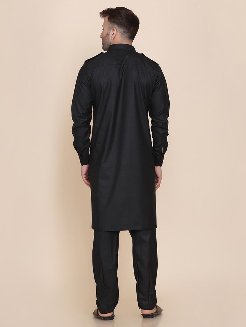 black solid pathani ethnic wear set - 18297771 - Zoom Image - 3