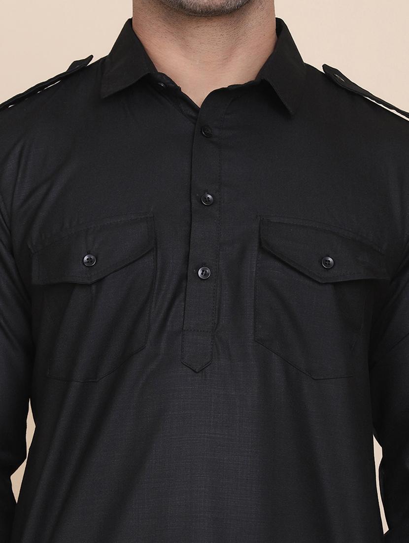 black solid pathani ethnic wear set - 18297771 - Zoom Image - 6