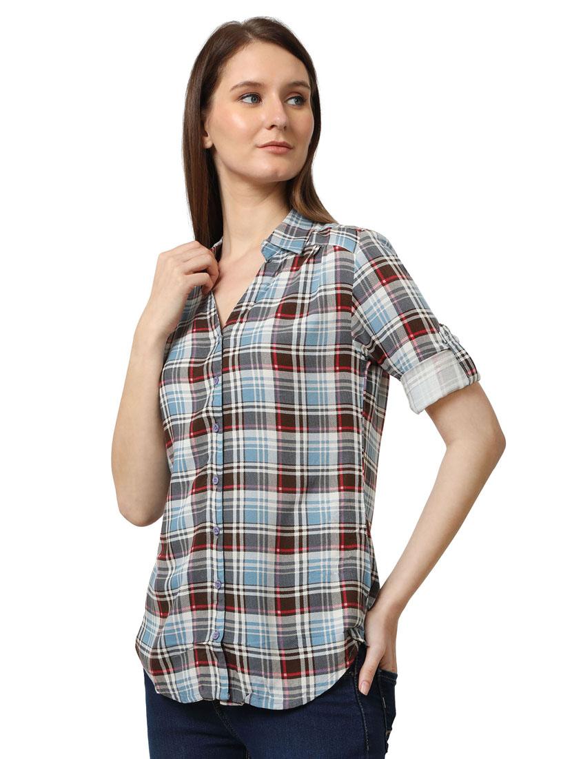curved hem checkered shirt - 18297786 - Zoom Image - 2