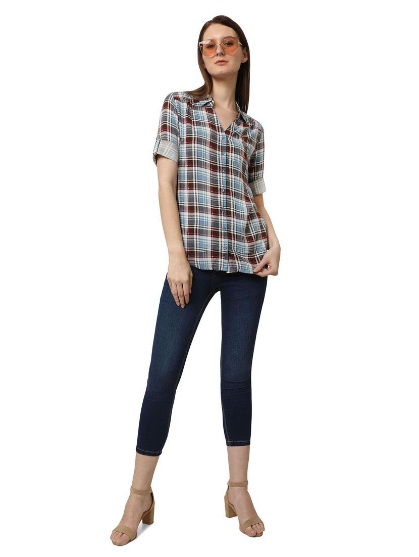 curved hem checkered shirt - 18297786 - Zoom Image - 4