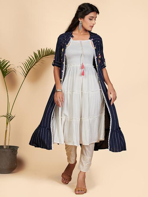 blue solid layered kurta - 18298350 - Standard Image - 1