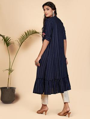 blue solid layered kurta - 18298350 - Standard Image - 5