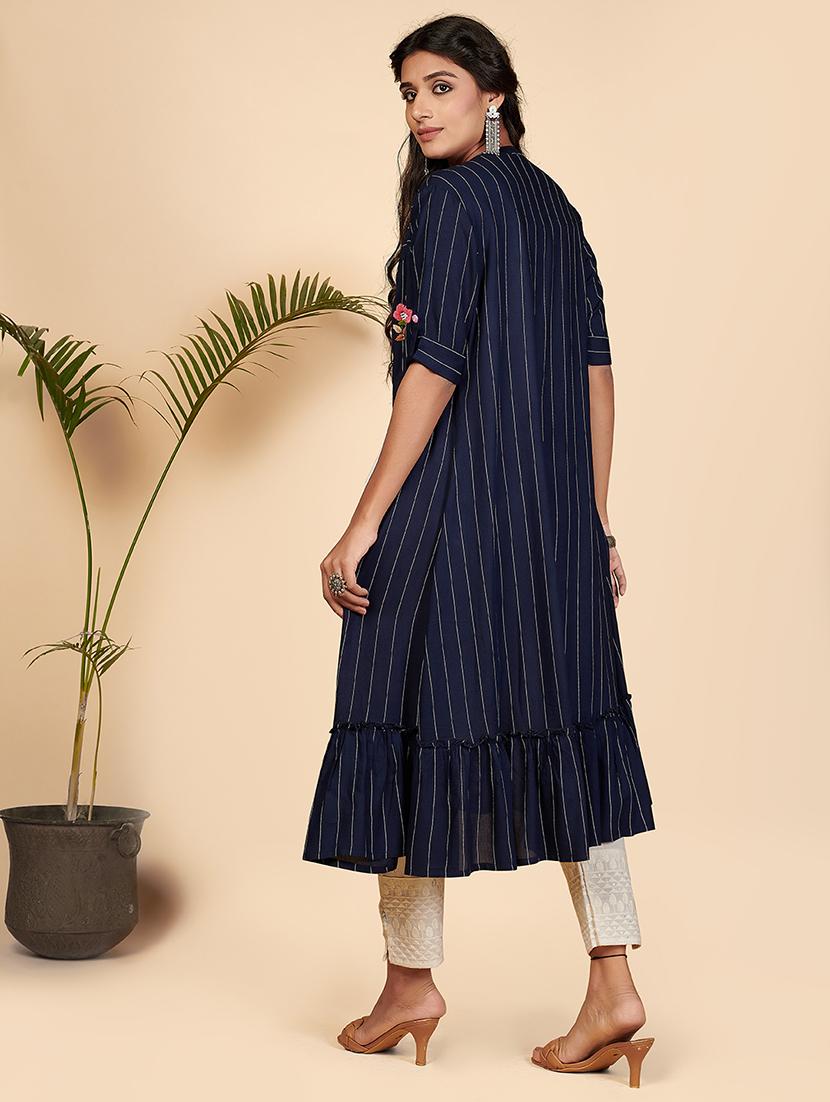 blue solid layered kurta - 18298350 - Zoom Image - 5