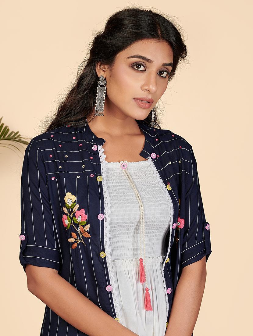 blue solid layered kurta - 18298350 - Zoom Image - 6
