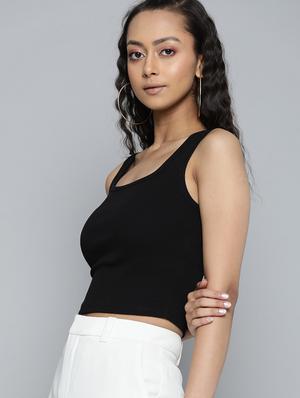 square neck solid crop top - 18298423 - Standard Image - 2