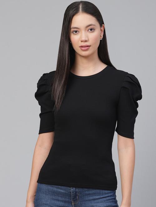 round neck solid top - 18298430 - Standard Image - 1