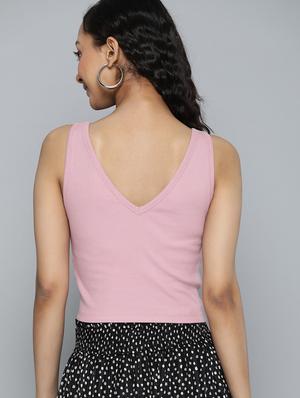 v-neck solid crop top - 18298431 - Standard Image - 3