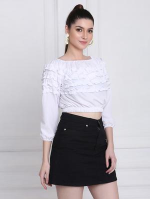 off shoulder solid crop top - 18298472 - Standard Image - 3