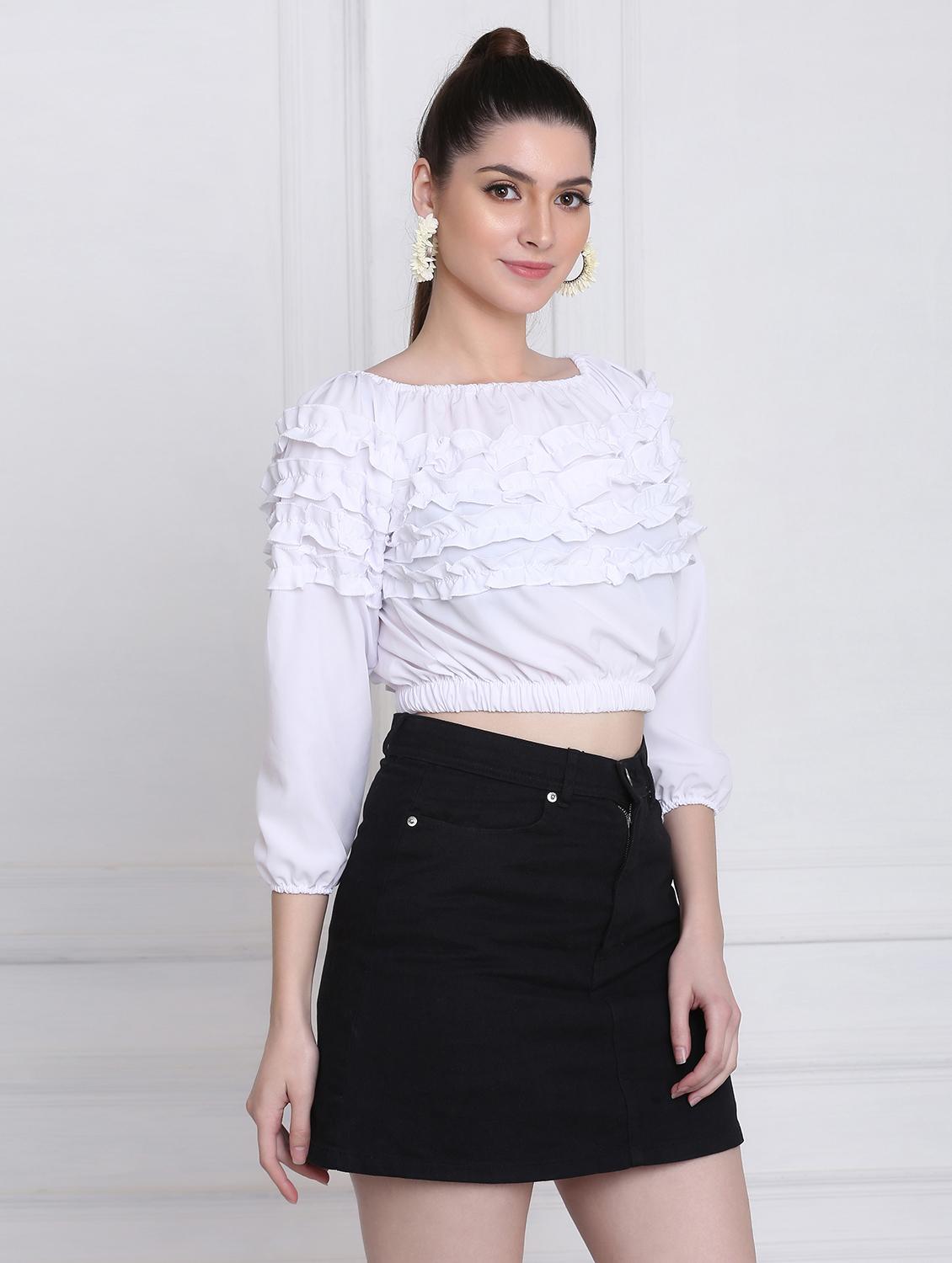 off shoulder solid crop top - 18298472 - Zoom Image - 3