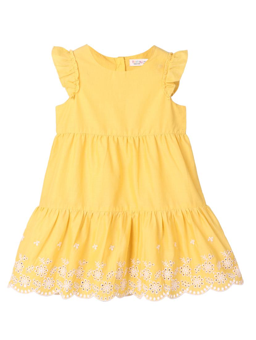 yellow solid embroidered frock - 18300138 - Zoom Image - 1