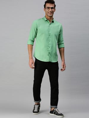 green solid casual shirt - 18301722 - Standard Image - 3