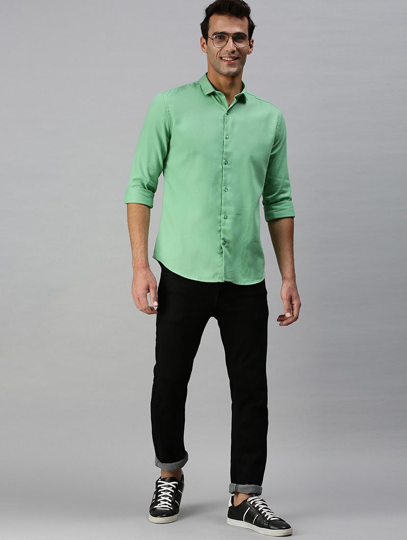 green solid casual shirt - 18301722 - Zoom Image - 3