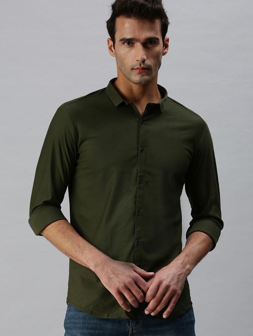 olive-green printed casual shirt - 18301733 - Standard Image - 1