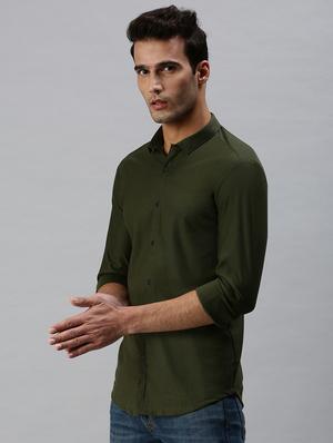 olive-green printed casual shirt - 18301733 - Standard Image - 2