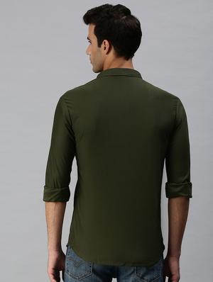 olive-green printed casual shirt - 18301733 - Standard Image - 3