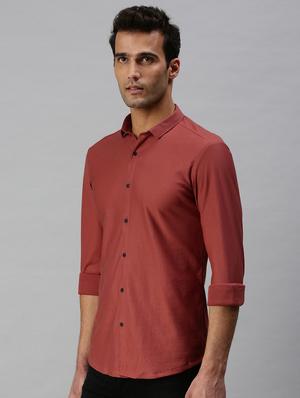 peach solid casual shirt - 18301735 - Standard Image - 2