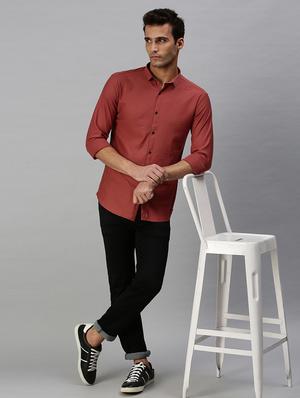 peach solid casual shirt - 18301735 - Standard Image - 4