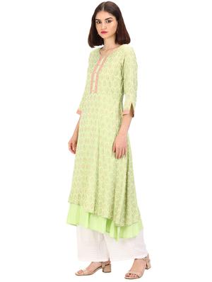 green printed flared kurta - 18301955 - Standard Image - 2