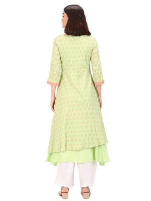 green printed flared kurta - 18301955 - Standard Image - 3