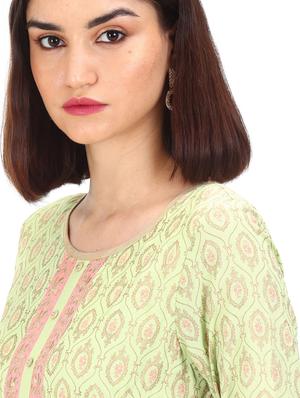 green printed flared kurta - 18301955 - Standard Image - 6