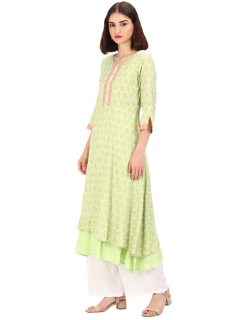 green printed flared kurta - 18301955 - Zoom Image - 2