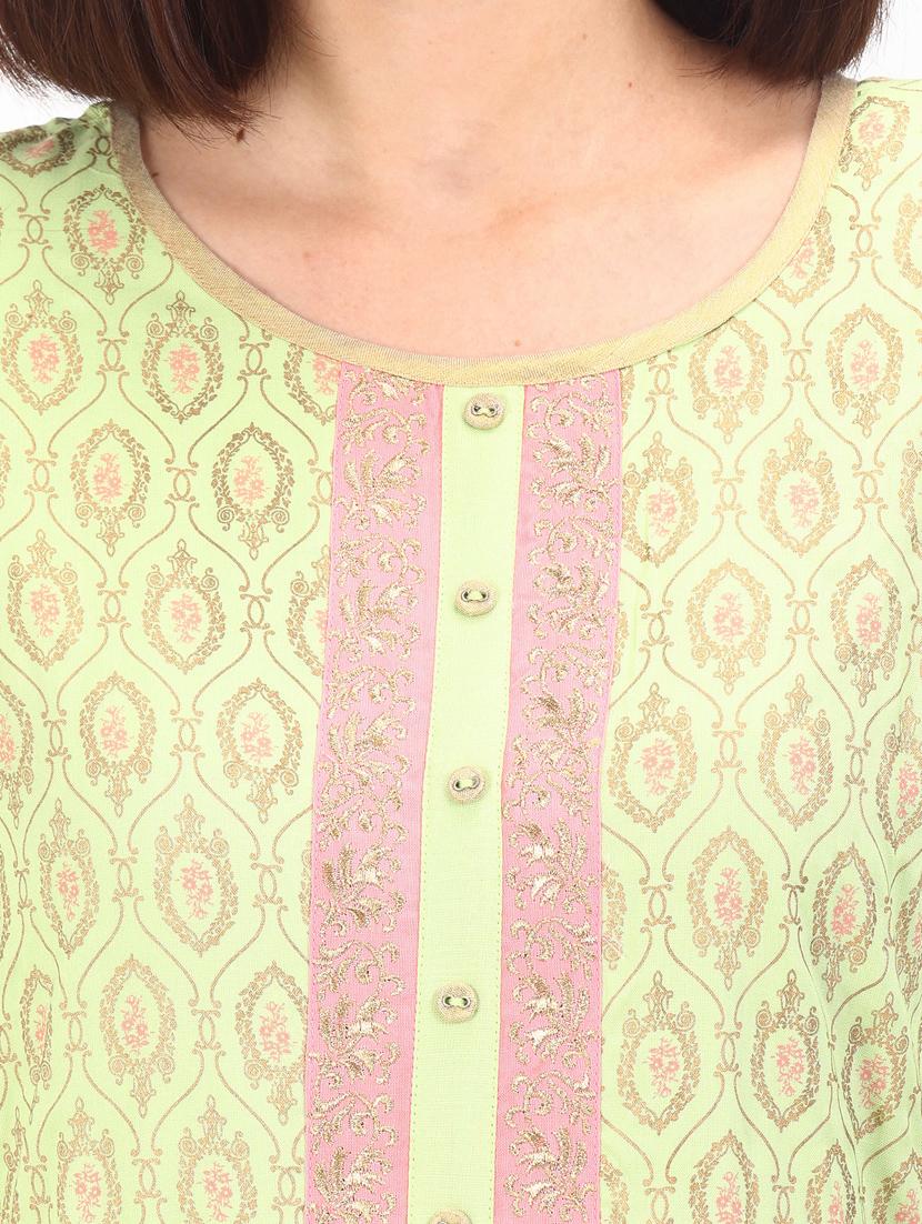 green printed flared kurta - 18301955 - Zoom Image - 5