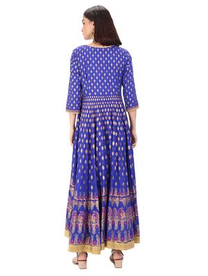 blue printed flared kurta - 18301964 - Standard Image - 2