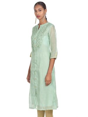 green embroidered a-line kurta - 18301969 - Standard Image - 2