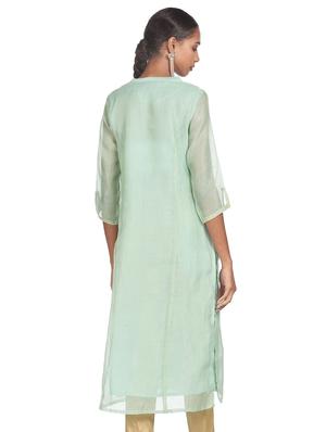 green embroidered a-line kurta - 18301969 - Standard Image - 3