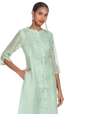 green embroidered a-line kurta - 18301969 - Standard Image - 5