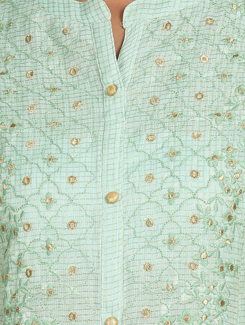 green embroidered a-line kurta - 18301969 - Zoom Image - 6