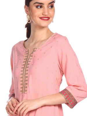 pink printed flared kurta - 18301990 - Standard Image - 6