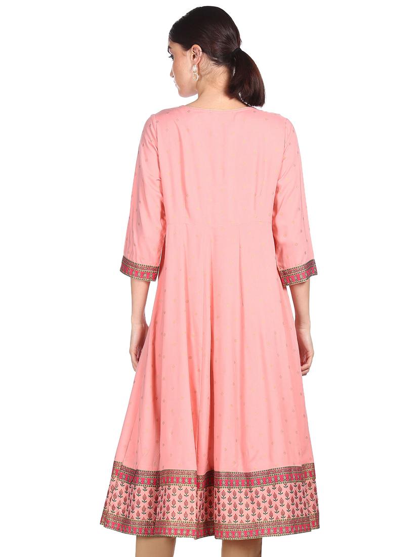 pink printed flared kurta - 18301990 - Zoom Image - 3