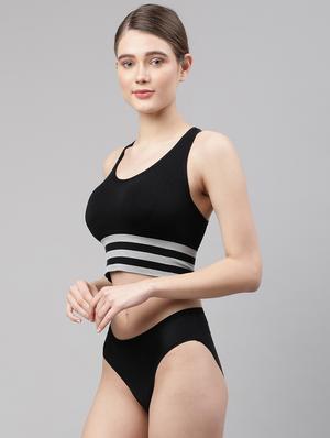 black solid bras and panty set - 18302623 - Standard Image - 2