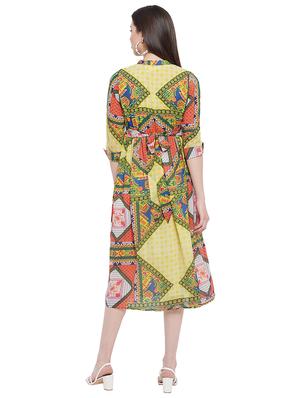 mandarin neck printed a-line dress - 18302723 - Standard Image - 3