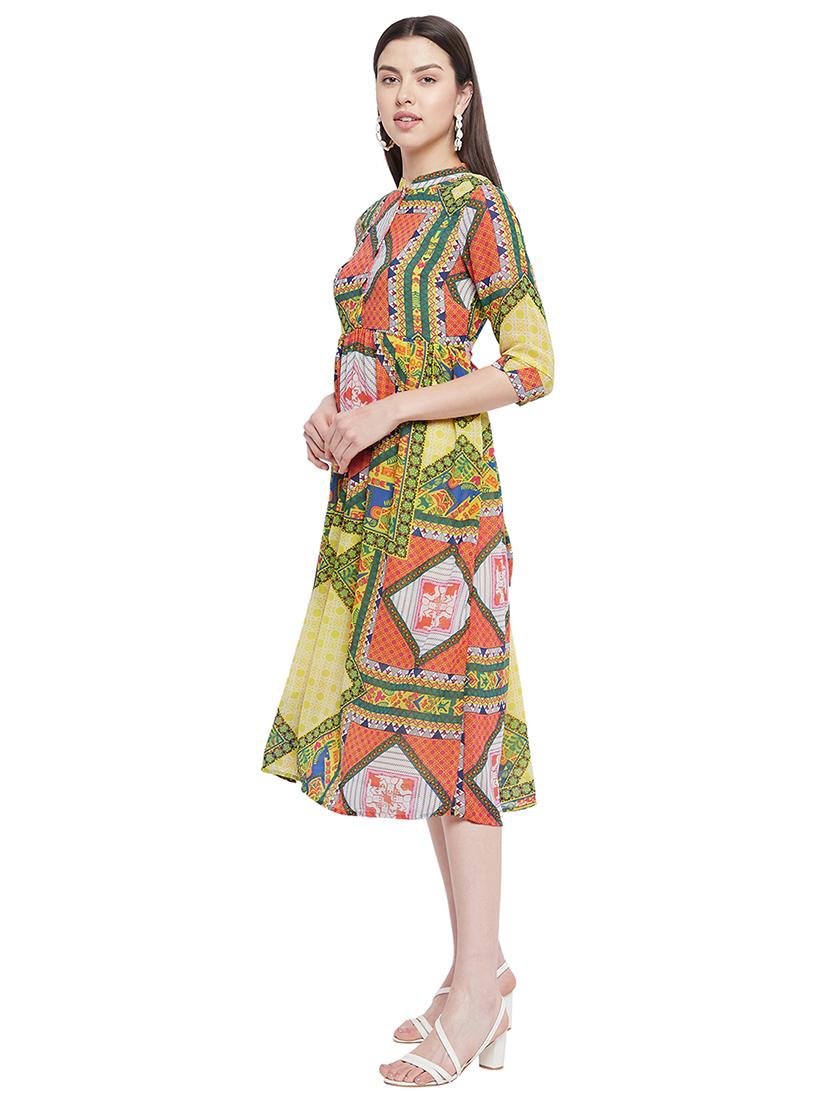 mandarin neck printed a-line dress - 18302723 - Zoom Image - 2
