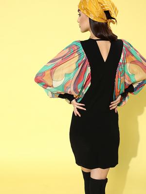 bat wing sleeved solid bodycon dress - 18303602 - Standard Image - 3