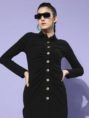long-sleeved solid bodycon dress - 18303634 - Standard Image - 2