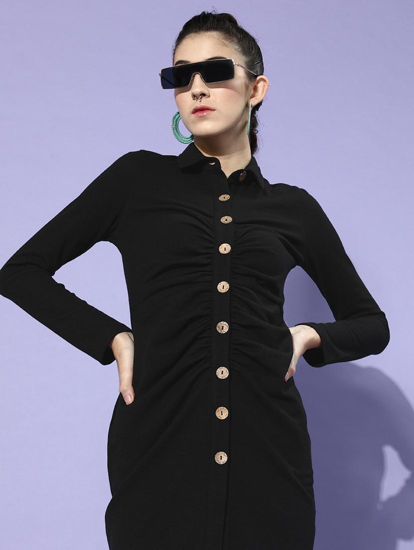 long-sleeved solid bodycon dress - 18303634 - Zoom Image - 2