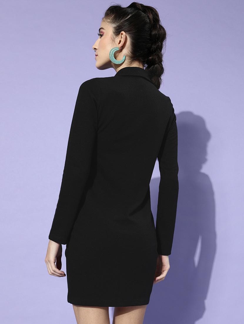 long-sleeved solid bodycon dress - 18303634 - Zoom Image - 3