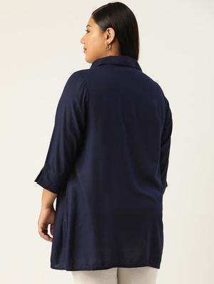 navy solid a-line kurta - 18303710 - Standard Image - 3