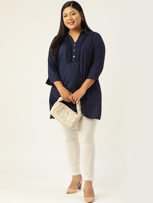 navy solid a-line kurta - 18303710 - Standard Image - 4