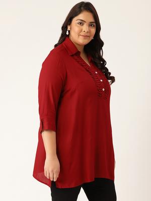 maroon solid a-line kurta - 18303713 - Standard Image - 2
